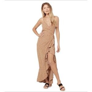 L*Space Wendy Polka Dot Ruffle Wrap Dress Size XS Brown White